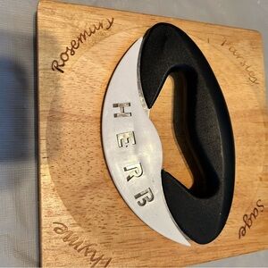 Mezzaluna or Herb Mincer with Black Handle with herb cutting board- preloved